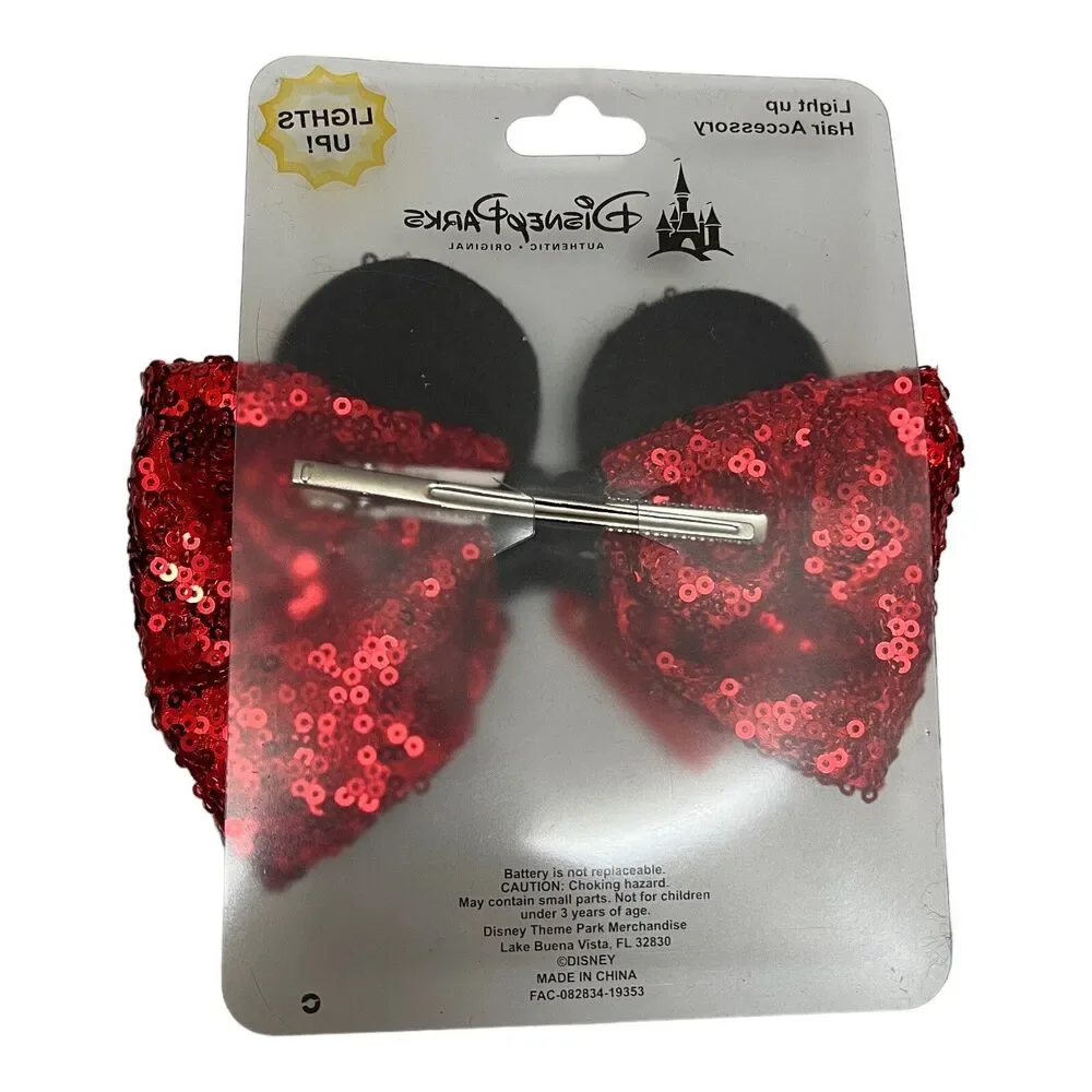 Disney Parks Hair Bow Adult Red Light-Up Minnie Mouse Light Up Ears Heart Parade